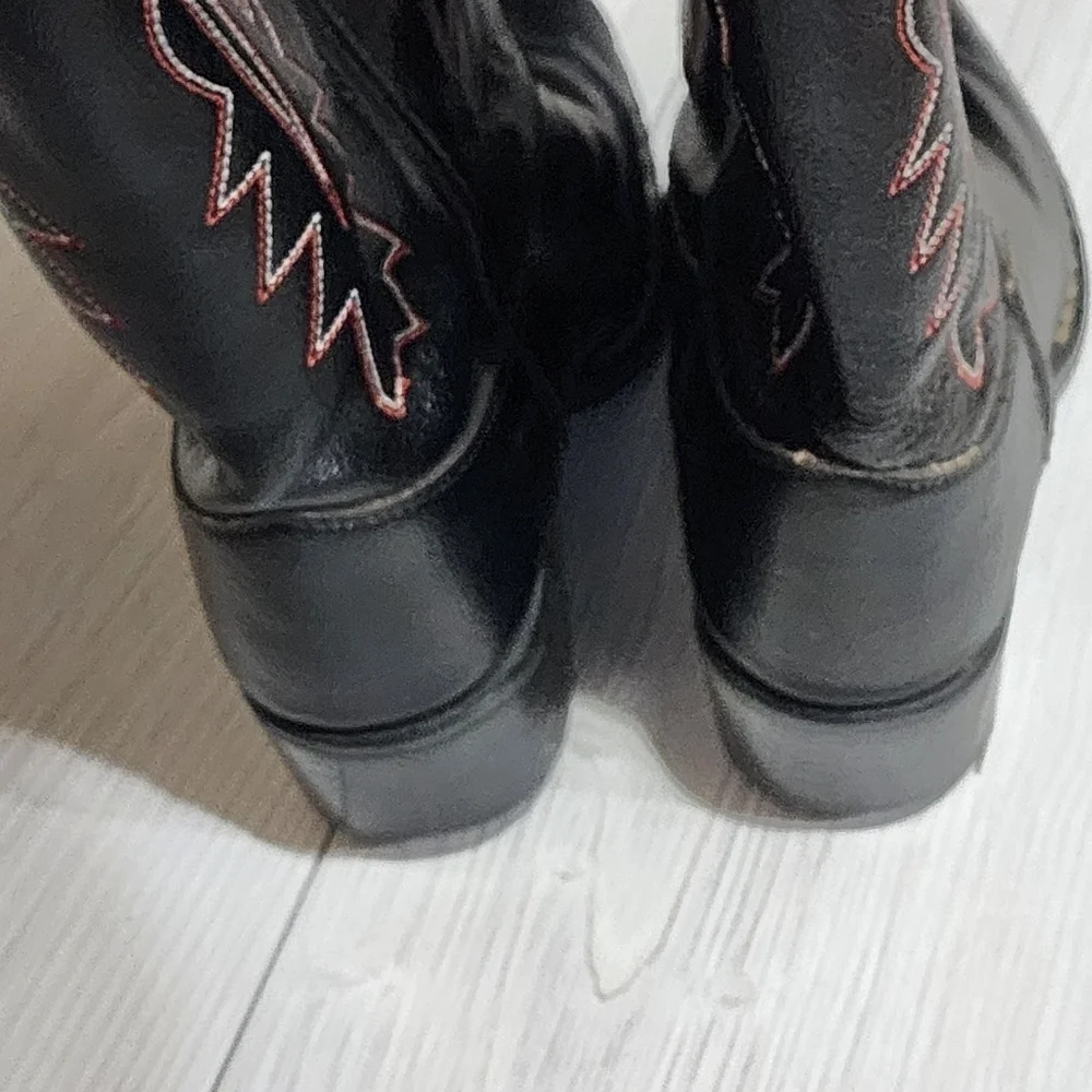 Black Western Cowboy Boots with Red Stitching Kids Size 3
